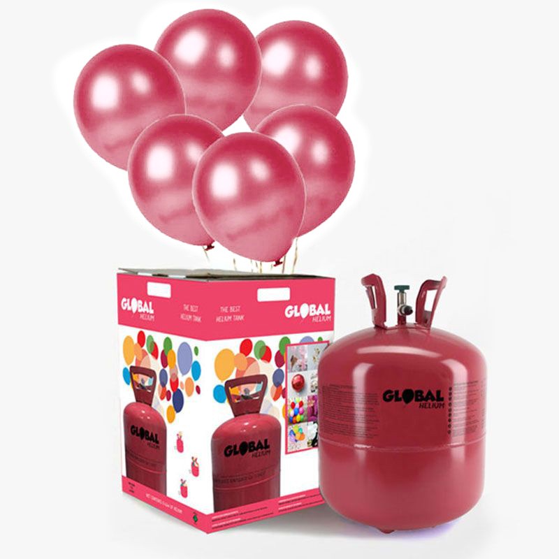 Botella Grande de Helio con 50 Globos Metalizados